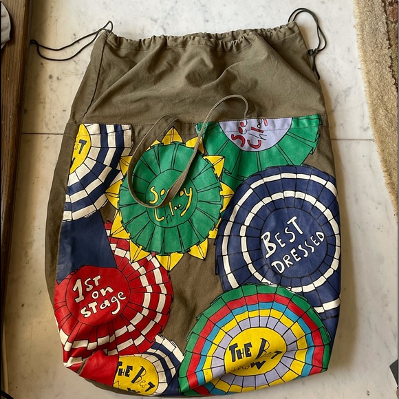 Vintage See By Chloe Large Green Canvas Painted Tote Bag - Picture 3 of 8